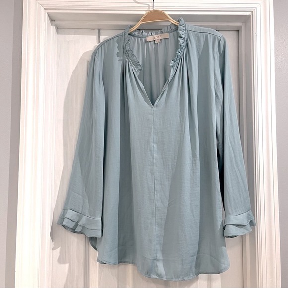 LOFT Light Blue Ruffle Blouse - Picture 5 of 9